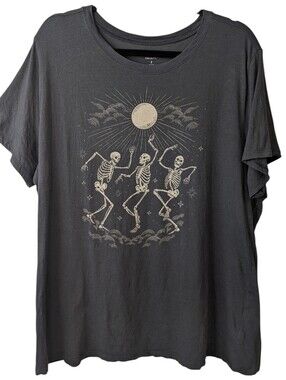 Torrid Charcoal Gray Short-Sleeve Skeleton Dance Graphic Tee Plus Size 2X